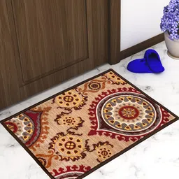 Athom Trendz Beige & Maroon Printed Premium Anti-slip Doormat-21