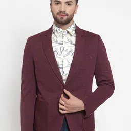 LUXURAZI Men Maroon Self-Design Single-Breasted Blazer-image-20