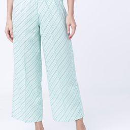 Vishudh Women Green & White Striped Straight Cropped Palazzo-picture-14