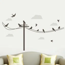 rawpockets Black & Grey Bird Story On Post Vinyl Wall Sticker-image-77