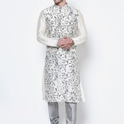 DEYANN Men Off White Printed Kurta-46