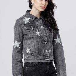 Tokyo Talkies Women Grey Printed Denim Jacket-image-85