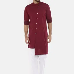 Freehand by The Indian Garage Co Men Maroon Solid Straight Kurta-49