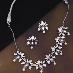 Voylla Women Oxidised Silver-Plated & White Pearl Embellished Jewellery Set-15