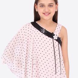CUTECUMBER Girls Pink Printed One Shoulder Kimono Sleeves Chiffon Top-picture-53