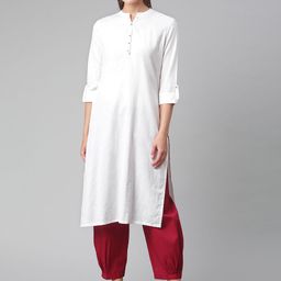 Divena Women White Roll-Up Sleeves Straight Kurta-picture-35