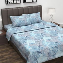 Divine Casa Blue Floral Printed Double King Bedsheet With 2 Pillow Covers & Dohar-9