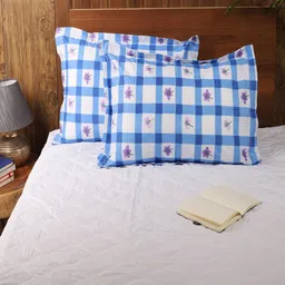 MFD HOME FURNISHING Set Of 2 White & Blue Floral Printed Sleep Pillows-49
