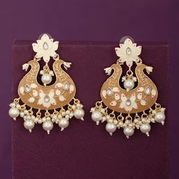 Sukkhi Gold-Plated Brown Meenakari Contemporary Drop Earrings-image-48