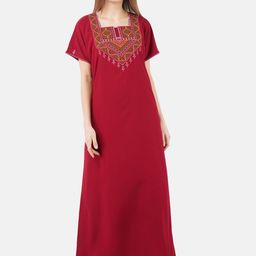 KOI SLEEPWEAR Maroon & Green Embroidered Cotton Nightdress-image-83
