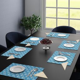 Saral Home Set Of 6 Blue & White Geometric Woven-Design Sustainable Table Placemats-26