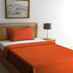 Soumya Rust Solid Single Bed Cover With Pillow Cover-3