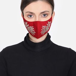 Anekaant Women Red & White Patch Work Embroidered 3-Ply Reusable Cloth Mask-40