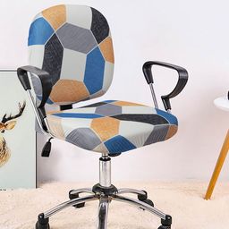 Cortina Set Of 8 White & Blue Geometric Printed Chair Covers-4