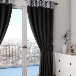 SWAYAM Black Single Blackout Door Curtain-72