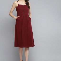 Marie Claire Women Burgundy Solid A-Line Dress-picture-37