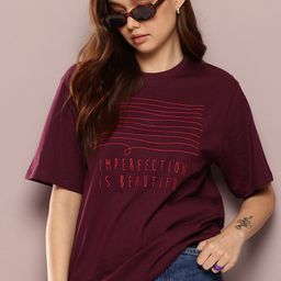 DILLINGER Women Typography Embroidered Oversized Drop-Shoulder Sleeves T-shirt-image-30