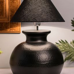 Homesake Black Solid Handcrafted Hammered Pitcher Table Lamp with Shade-0