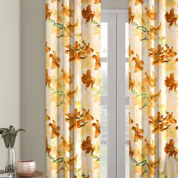 Cortina Yellow & Brown Single Floral Printed Door Curtain-21