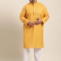 SOJANYA PLUS Men Mustard Yellow & White Thread Work Pure Cotton Kurta with Salwar-13