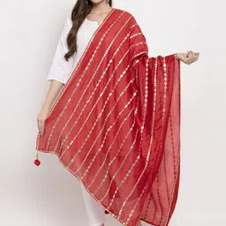 Clora Creation Red Striped  Gotta Patti Silk Dupatta-53