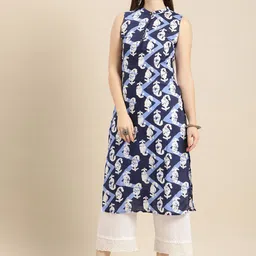 Anouk Women Navy Blue & White Chevron Printed Pure Cotton Kurta-image-14
