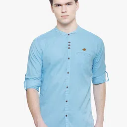 Kuons Avenue Men Turquoise Blue Smart Slim Fit Solid Casual Shirt-picture-48