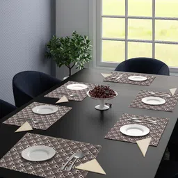 Saral Home Set Of 6 Brown & White Geometric Woven Design Table Placemats-27