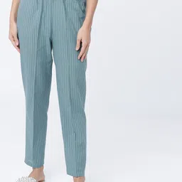 Vishudh Women Green & White Striped Straight Palazzo-image-59
