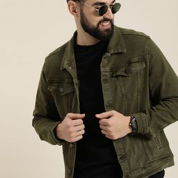 HERE&NOW Solid Spread Collar Denim Jacket-picture-23