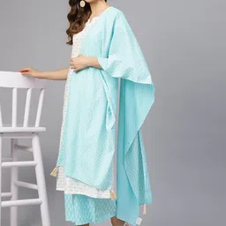 Idalia Women White & Blue Printed Kurta with Palazzos & Dupatta-45
