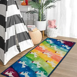 Saral Home Blue & Yellow Unicorn Printed Anti-Skid Floor Runner-45