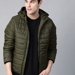 Roadster Men Olive Green Solid Hooded Padded Jacket-image-82