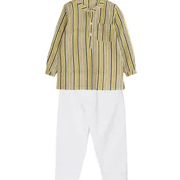 My Little Lambs Boys Beige & Navy Blue Striped Kurta with Pyjamas-image-101
