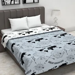 Divine Casa Charcoal & White Abstract AC Room 110 GSM Reversible Double Bed Dohar-96