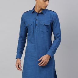 Kryptic Men Blue Pathani Kurta-image-87