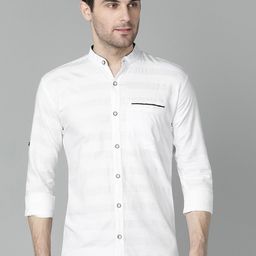 FUBAR Horizontal Striped Band Collar Slim Fit Casual Shirt-image-53