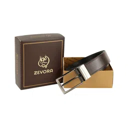 ZEVORA Men Brown & Black Textured Reversible Belt-image-96