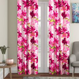 Cortina Pink & Green Set of 2 Floral Printed Long Door Curtains-17