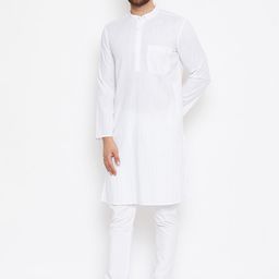 even Men White Striped Straight Kurta-image-62