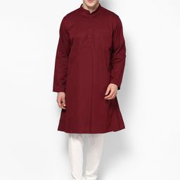 even Men Maroon Solid Kurta with Pyjamas-image-60