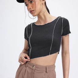 glitchez Fragmented Noir Asymmetric Hem Ribbed Crop Top-picture-57