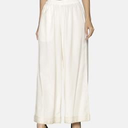 Saffron Threads Women Off-White Solid Wide Leg Palazzos-88