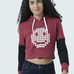 Huetrap Women Maroon Printed Hooded Sweatshirt-image-62