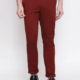 Basics Men Red Tapered Fit Solid Cigarette Trousers-image-41