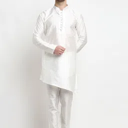 Benstoke Men White Silk Kurta with Pyjamas-picture-28