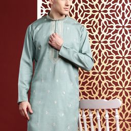 MANQ Men Ethnic Motifs Embroidered Sequinned Pure Cotton Kurta with Churidar-picture-26