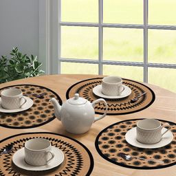 Saral Home Set Of 4 Black & Khaki Woven-Design Sustainable Table Placemats-image-15
