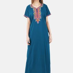 KOI SLEEPWEAR Teal Embroidered Cotton Maxi Nightdress-image-60