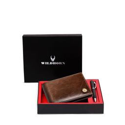 WildHorn Men Brown & Black RFID Protected Genuine Leather Wallet & Pen Accessory Gift Set-image-66